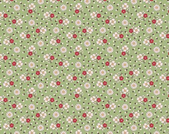 Mercantile Fabric by Lori Holt for Riley Blake - Green and Red Small Floral Fabric by the 1/2 Yard or Fat Quarter
