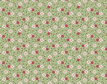 Mercantile Fabric by Lori Holt for Riley Blake - Green and Red Small Floral Fabric by the 1/2 Yard or Fat Quarter