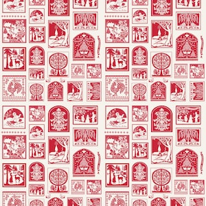 Tissu Buon Natale par figuier courtepointe pour Moda - Panneau en tissu rouge et blanc pour cartes de Noël 18 x 44 po