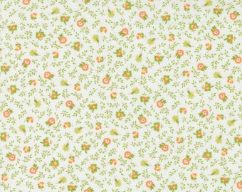 Linen Cupboard Fabric by Fig Tree Quilts for Moda - Chantilly White Green & Orange Tiny Floral Fabric by the 1/2 Yard or Fat Quarter