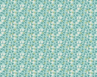 Gentler Times Stoff von Lori Holt für Riley Blake – Türkisfarbener Stoff mit kleinem Blumenmuster, erhältlich als 0,5 Yard oder Fat Quarter.