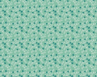Gentler Times Stoff von Lori Holt für Riley Blake – Seeglasgrüner Stoff mit kleinem Blumenmuster, erhältlich als 0,5 Yard oder Fat Quarter.