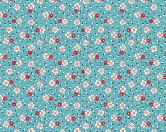 Mercantile Fabric by Lori Holt for Riley Blake - Blue and Red Small Floral Fabric by the 1/2 Yard or Fat Quarter