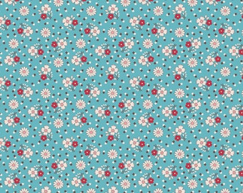 Mercantile Fabric by Lori Holt for Riley Blake - Blue and Red Small Floral Fabric by the 1/2 Yard or Fat Quarter