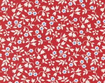 Fruit Cocktail Fabric by Fig Tree Quilts for Moda - Red Cream and Blue Small Floral Fabric by the 1/2 Yard or Fat Quarter