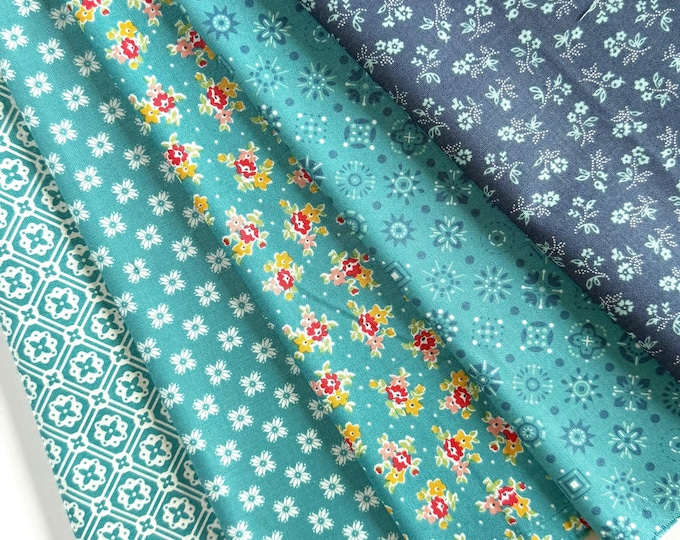 Lori Holt Farmer's Daughter Fabric Fat Quarter Bundle - 5pc Teal/blue ...