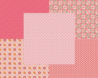 Lori Holt Mercantile Fabric Fat Quarter Bundle - 5pc Pink Color Bundle
