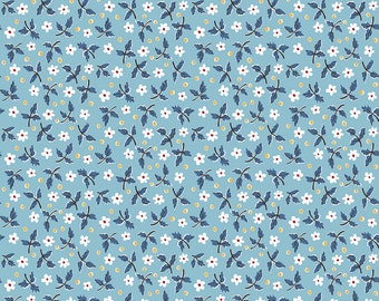 Prairie Fabric by Lori Holt for Riley Blake - "Dress" Blue Small Floral Fabric by the 1/2 Yard or Fat Quarter