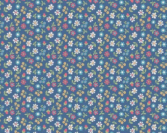 Mercantile Fabric by Lori Holt for Riley Blake - Dark Blue Small Floral Fabric by the 1/2 Yard or Fat Quarter