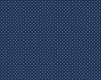 Navy Polka Dot Fabric - Riley Blake Swiss Dot - Navy Blue Polka Dot Fabric By The 1/2 Yard