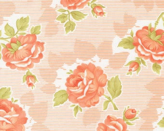 Cinnamon & Cream Fabric by Fig Tree Quilts for Moda - Cream and Coral Pink Rose Floral Fabric by the 1/2 Yard