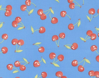 Fruit Cocktail Fabric by Fig Tree Quilts for Moda - Blue & Red Cherry Fabric by the 1/2 Yard or Fat Quarter