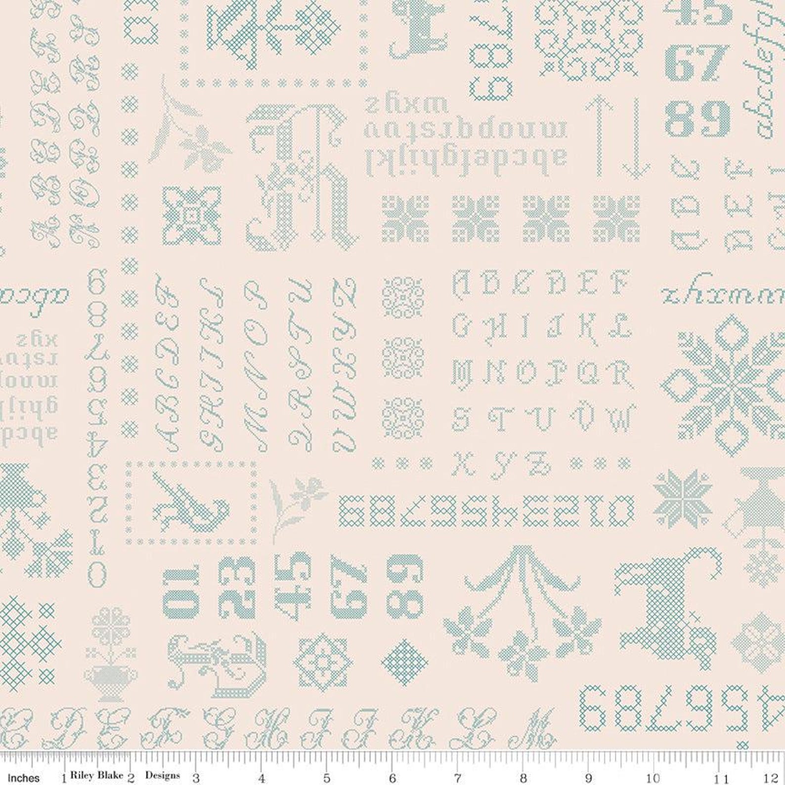 Piece & Plenty Fabric by Lori Holt for Riley Blake - Beige and Blue ...