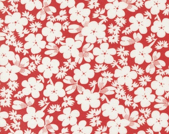Fruit Cocktail Fabric by Fig Tree Quilts for Moda - Red and Cream Floral Fabric by the 1/2 Yard or Fat Quarter