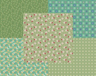 Lori Holt Mercantile Fabric Fat Quarter Bundle - 5pc Green Color Bundle