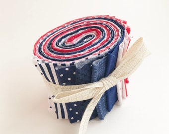 Patriotic Basics Strip Roll - 12 Red White and Blue 2.5" x 42" Fabric Strips