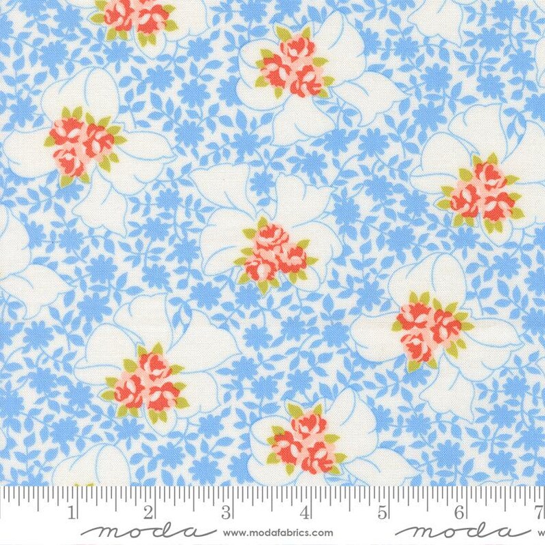 Rosie Fabric by Fig Tree Quilts for Moda - Blue and Red Bow Floral ...