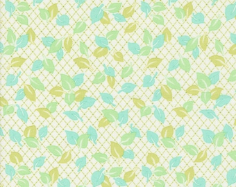 Jelly and Jam Fabric by Fig Tree Quilts for Moda - White Green and Aqua Small Leaf Fabric