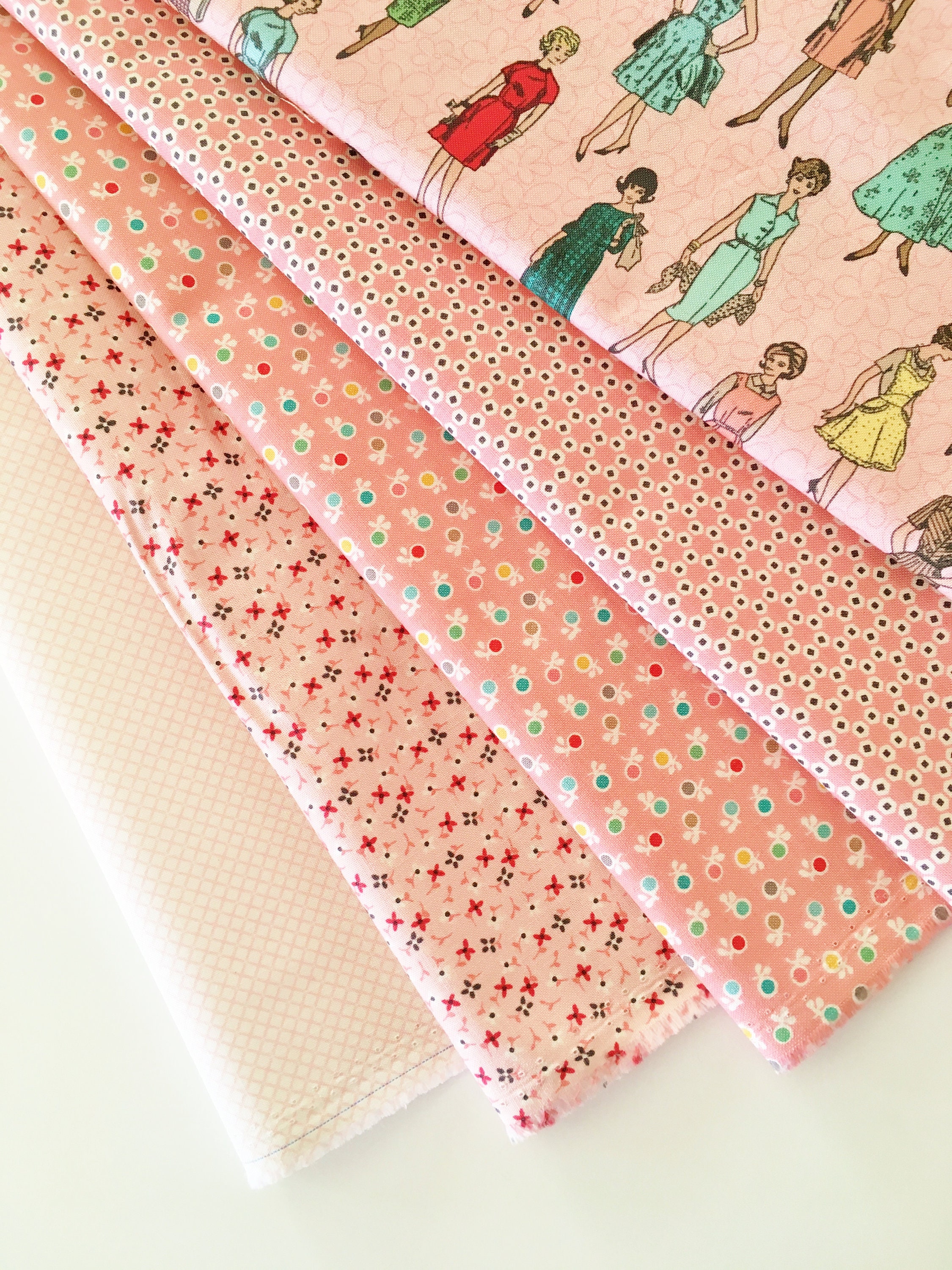 Lori Holt Stitch Fabric Fat Quarter Bundle 5pc Pink Color Etsy