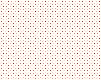 16" x 42" Remnant - Red and Cream Polka Dot Fabric - Riley Blake Swiss Dots Le Creme Fabric