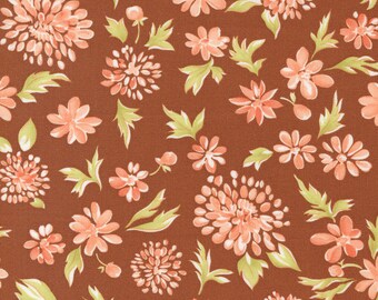 Cinnamon & Cream Fabric by Fig Tree Quilts for Moda - Cinnamon Brown Mums Floral Fabric by the 1/2 Yard