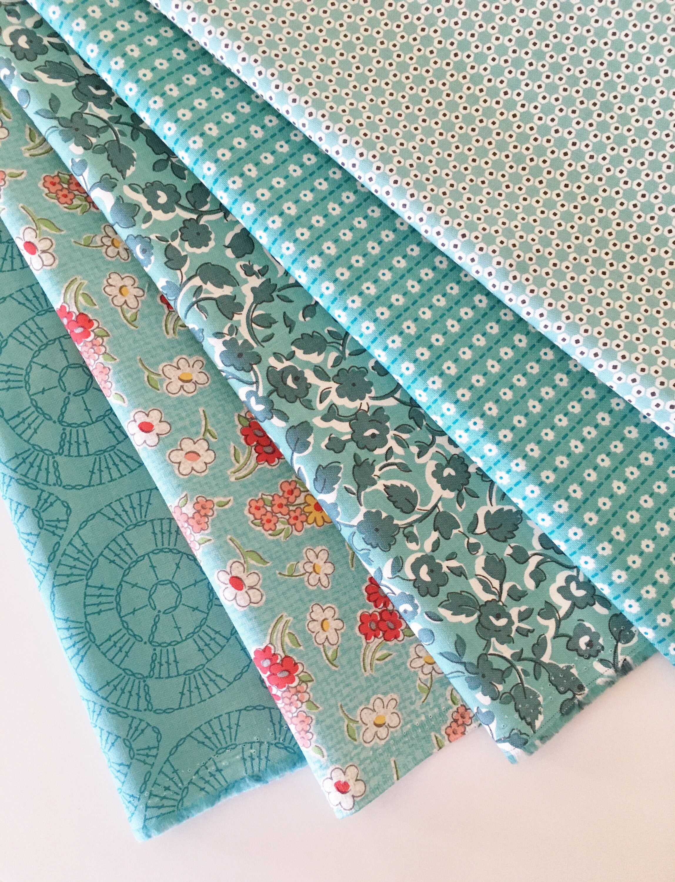 Lori Holt Stitch Fabric Fat Quarter Bundle 5pc Aqua Color Etsy