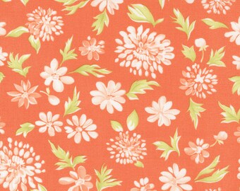 Cinnamon & Cream Fabric by Fig Tree Quilts for Moda - Coral Mums Floral Fabric by the 1/2 Yard