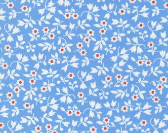 Fruit Cocktail Fabric by Fig Tree Quilts for Moda - Blue Cream & Red Small Floral Fabric by the 1/2 Yard or Fat Quarter
