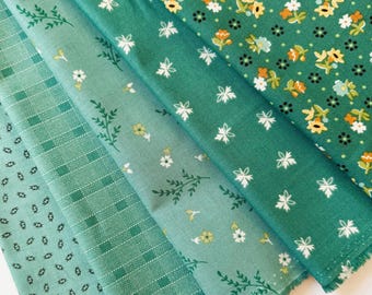 Pacote de Tecidos Lori Holt Gentler Times - Conjunto de 5 peças na cor verde-azulada