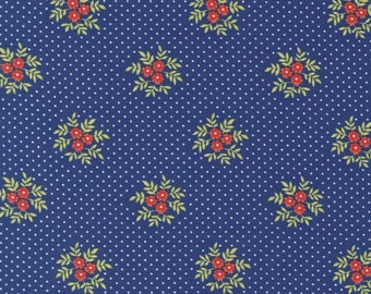 Fruit Cocktail Fabric by Fig Tree Quilts for Moda - Dark Blue & Red Small Floral Dot Fabric by the 1/2 Yard or Fat Quarter