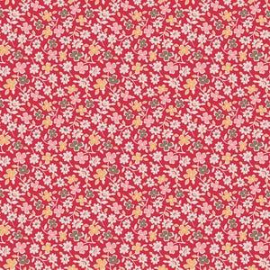 Tela otoñal de Lori Holt para Riley Blake: tela roja con pequeñas flores por 1/2 yarda o cuarto gordo