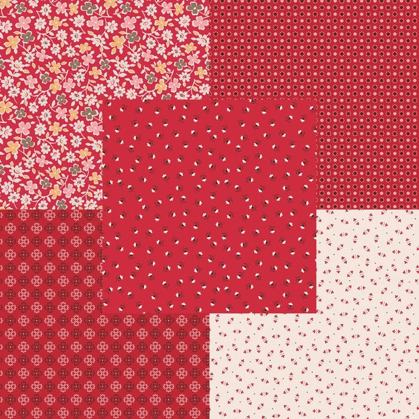 Lori Holt Autumn Fabric Fat Quarter Bundle - 5pc Red Color Bundle