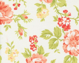 Jelly and Jam Fabric by Fig Tree Quilts for Moda - Off White & Coral Floral Fabric