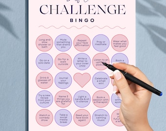 Bingo zelfzorguitdaging afdrukbaar | Spel mentaal welzijn, pdf en png | Activiteitenblad therapie