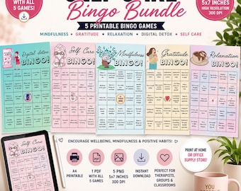 Self Care Bingo Bundle Printable, Wellness Activities Game PDF Download