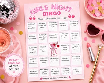 Gra w bingo dla dziewczyn do druku, gra na wieczór panieński, aktywność dla pań, przyjęcie urodzinowe