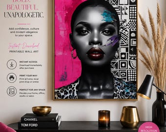 Lámina de arte pop de mujer negra, arte mural afro glamuroso, retrato de moda moderna (descarga digital)