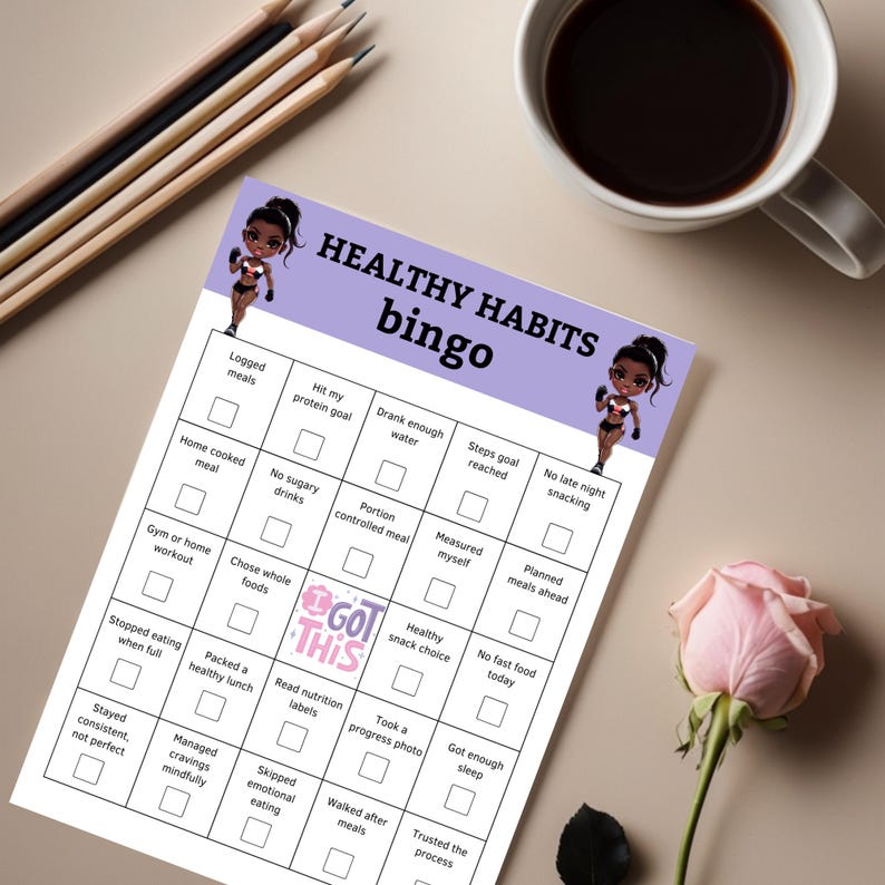 Healthy Habits Bingo Printable | Weight Loss Tracker Game | Nutrition ...