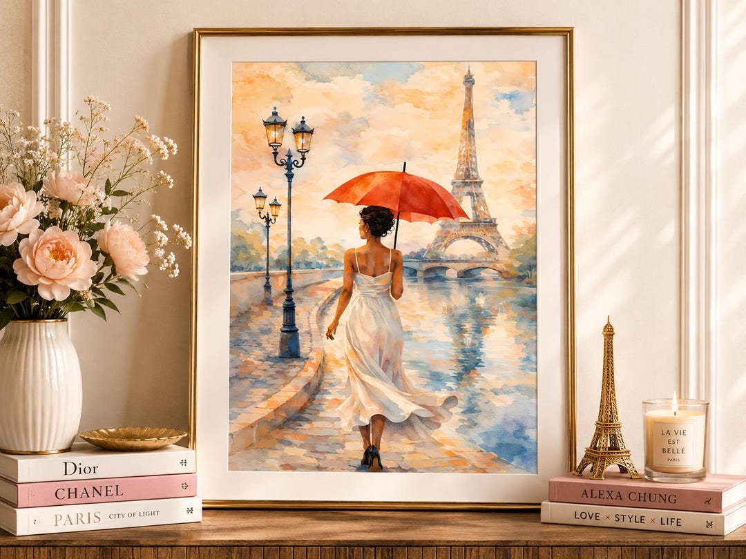 Paris Wall Art Printable, Romantic Watercolor Travel Digital