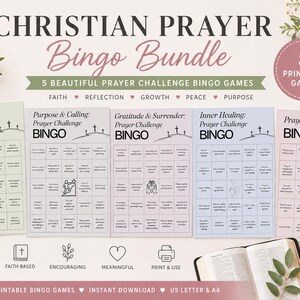 Christian Prayer Bingo Bundle, Faith Based Printable Games, Bible Study Activities, Prayer Challenge Worksheets, Christian Women Devotional Pack
