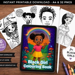 Black Girl Coloring Book Printable, 30 Page Kids Activity PDF & PNG