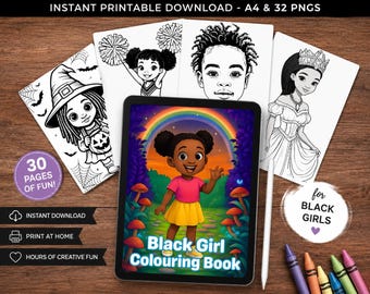 Livre de coloriage fille noire imprimable, 30 pages d'activités pour enfants PDF et PNG