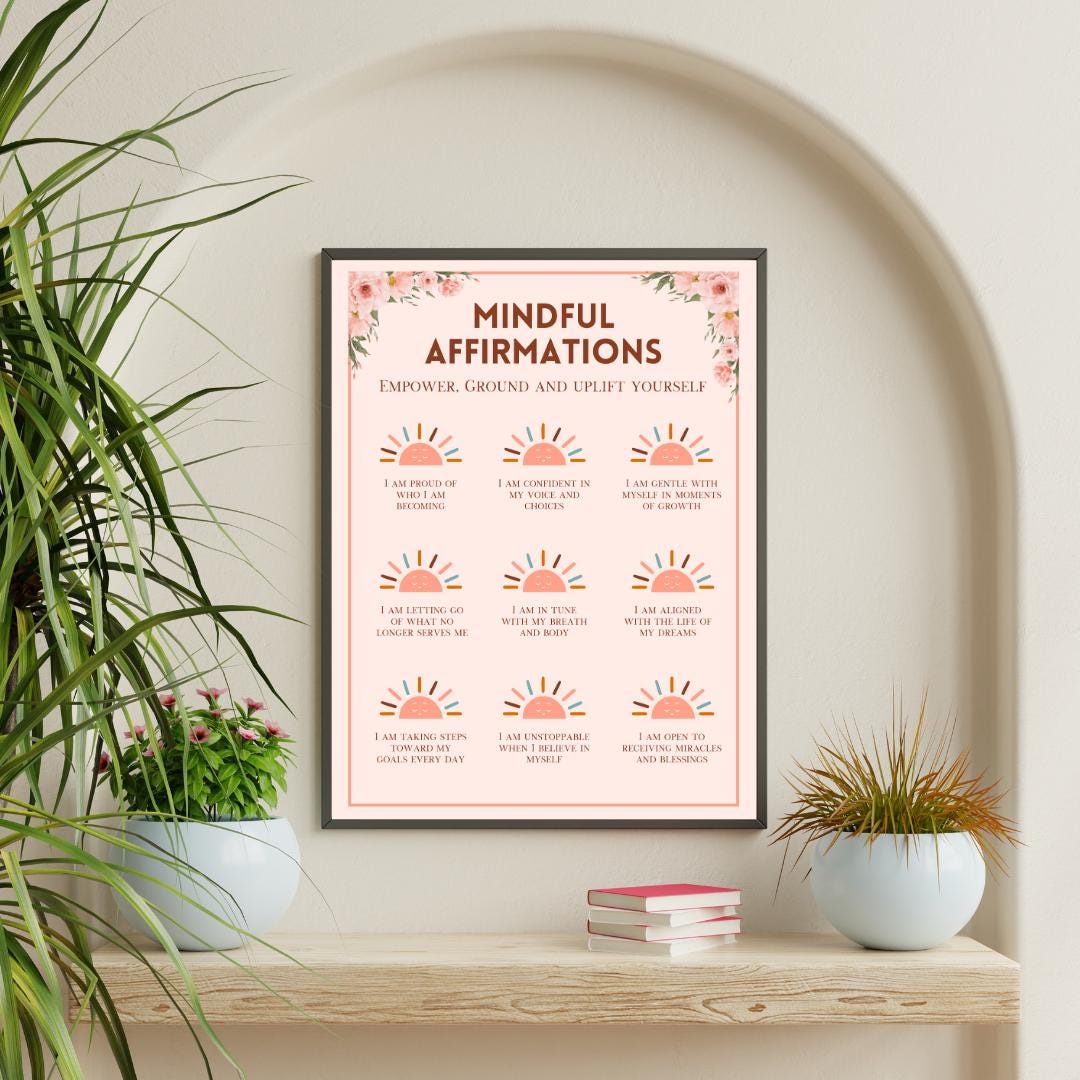 Mindful Affirmations Poster | Self-love Wall Art | Mental Health Decor ...