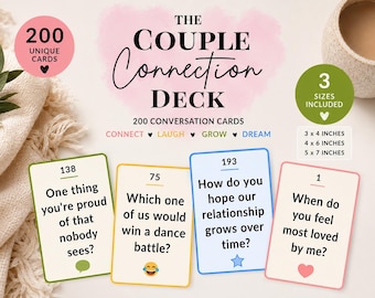 Couples Conversation Cards, Relationship Questions, Date Night Game, Connection Activity (Digital Download)