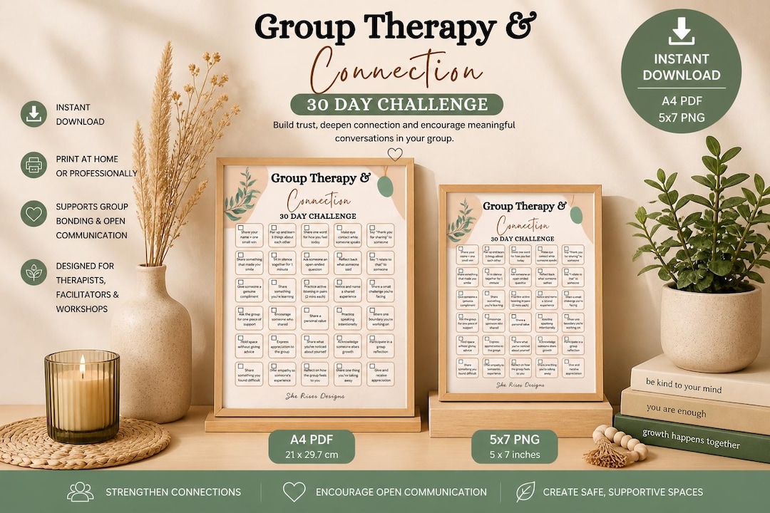 Group Therapy Printable, 30 Day Connection Challenge PDF A4 5x7 ...