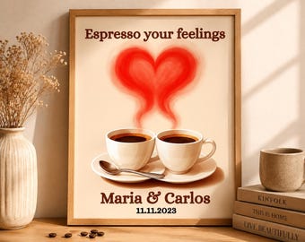 Personalised Coffee Couple Print Espresso Your Feelings Romantic Anniversary Gift Custom Wall Art Keepsake