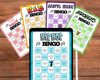 Paquete de bingo musical / Juego de cinco cartones de bingo de diferentes géneros (descarga digital)