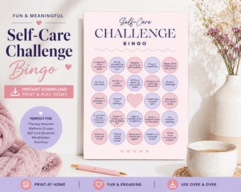 Self Care Challenge Bingo, Wellness Activity, Mental Health Game (Digital Download)