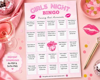 Gra do druku „Dziewczęcy wieczór w bingo”, zabawna gra na wieczór panieński, aktywność na wieczór panieński