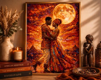 African Couple Wall Art, Afrocentric Romance Print, Vibrant Cultural Décor (Digital Download)